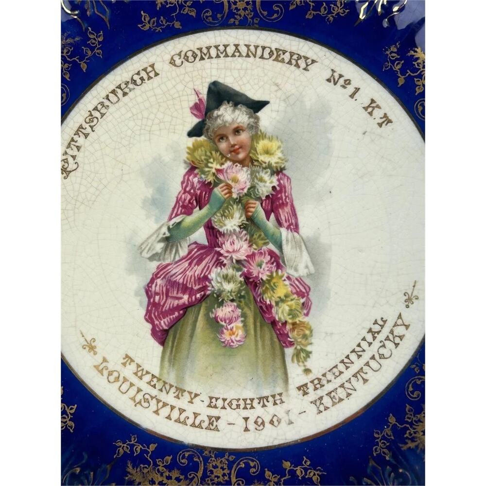 1901 Masonic Plate Louisville KY Knowles Taylor Gold Gilt Lady Floral Vitreous8"